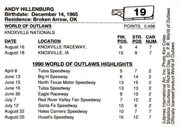 1990 World of Outlaws #19 Andy Hillenburg Back