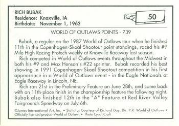 1991 World of Outlaws #50 Rich Bubak Back