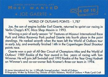 1993 World of Outlaws Most Wanted #4 Joe Gaerte Back