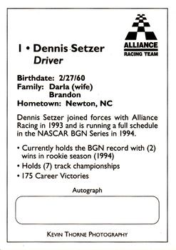 1995 Alliance Racing Team #1 Dennis Setzer Back