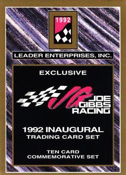 1992 Leader Enterprises Joe Gibbs Racing #NNO Cover Card Front
