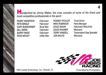 1992 Leader Enterprises Joe Gibbs Racing #4 The Crew Back