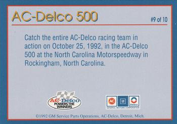 1992 AC Delco #9 AC-Delco 500 Back