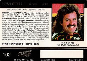 1992 Action Packed Kyle Petty #102 Kyle Petty Back