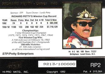 1992-93 Action Packed Richard Petty #RP2 Richard Petty's Car Back