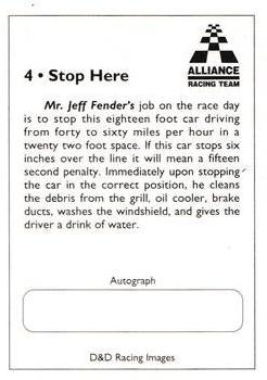 1993 Alliance Racing Team #4 Jeff Fender Back