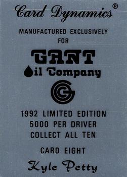 1992 Card Dynamics Gant Oil #8 Kyle Petty Back