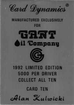 1992 Card Dynamics Gant Oil #10 Alan Kulwicki Back