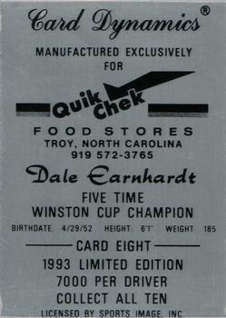 1993 Card Dynamics Quik Chek #8 Dale Earnhardt Back