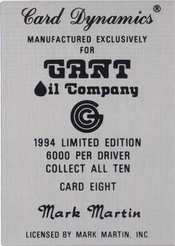 1994 Card Dynamics Gant Oil #8 Mark Martin Back