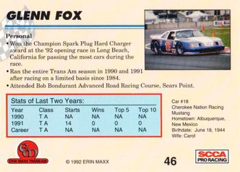 1992 Erin Maxx Trans-Am #46 Glenn Fox Back