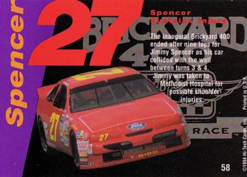 1995 Hi-Tech 1994 Brickyard 400 #58 Jimmy Spencer Back