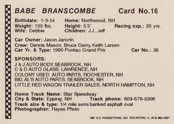 1991 Langenberg Hot Stuff Stock Car Champions #16 Babe Branscombe Back