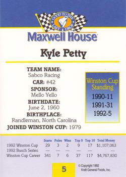 1993 Maxwell House #5 Kyle Petty Back