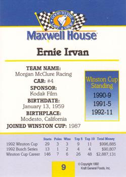 1993 Maxwell House #9 Ernie Irvan Back