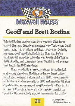 1993 Maxwell House #20 Geoff Bodine / Brett Bodine Back