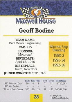 1993 Maxwell House #28 Geoff Bodine Back