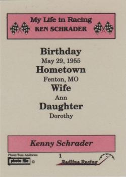1992 Redline Racing My Life in Racing Ken Schrader #1 Ken Schrader Back