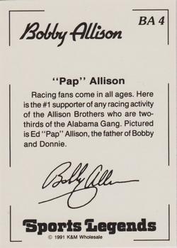 1991 K & M Sports Legends Bobby Allison #BA4 Ed Allison Back