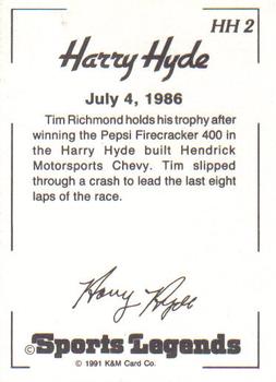 1991 K & M Sports Legends Harry Hyde #HH2 Tim Richmond Back