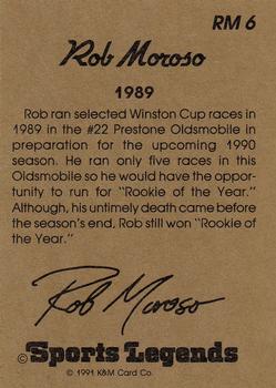1991 K & M Sports Legends Rob Moroso #RM6 Rob Moroso Back