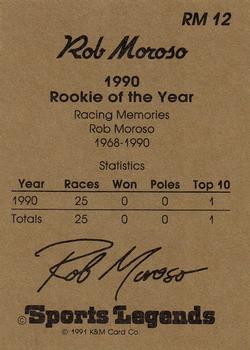 1991 K & M Sports Legends Rob Moroso #RM12 Rob Moroso Back