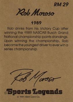 1991 K & M Sports Legends Rob Moroso #RM29 Rob Moroso Back