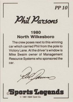 1991 K & M Sports Legends Phil Parsons #PP10 Phil Parsons Back