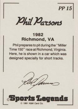 1991 K & M Sports Legends Phil Parsons #PP15 Phil Parsons Back
