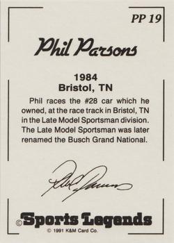 1991 K & M Sports Legends Phil Parsons #PP19 Phil Parsons Back