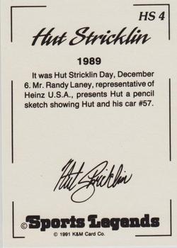 1991 K & M Sports Legends Hut Stricklin #HS4 Hut Stricklin Back