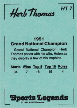 1991 K & M Sports Legends Herb Thomas #HT7 Herb Thomas Back