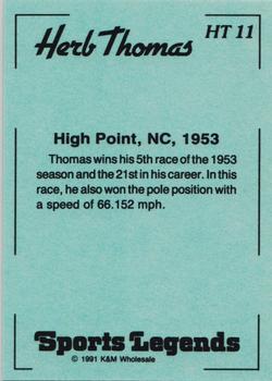 1991 K & M Sports Legends Herb Thomas #HT11 Herb Thomas's Car Back