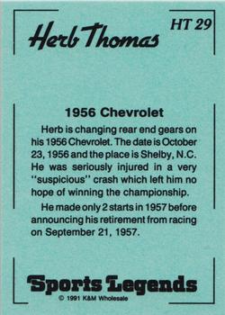 1991 K & M Sports Legends Herb Thomas #HT29 Herb Thomas Back