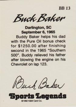 1992 K & M Sports Legends Buck Baker #BB 13 Buck Baker / Buddy Baker Back