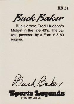 1992 K & M Sports Legends Buck Baker #BB 21 Buck Baker Back