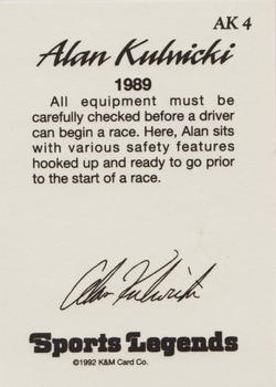 1992 K & M Sports Legends Alan Kulwicki #AK4 Alan Kulwicki Back