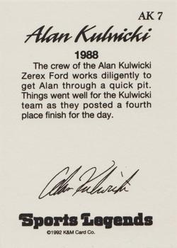 1992 K & M Sports Legends Alan Kulwicki #AK7 Alan Kulwicki Back