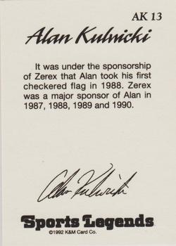 1992 K & M Sports Legends Alan Kulwicki #AK13 Alan Kulwicki Back