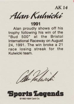 1992 K & M Sports Legends Alan Kulwicki #AK14 Alan Kulwicki Back