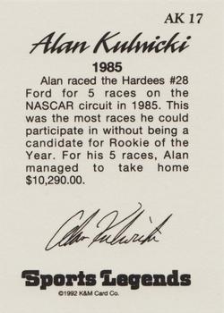 1992 K & M Sports Legends Alan Kulwicki #AK17 Alan Kulwicki's Car Back