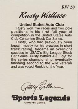 1992 K & M Sports Legends Rusty Wallace #RW 28 Rusty Wallace Back