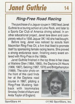 1992 SportStars Racing Collectibles #14 Janet Guthrie Back