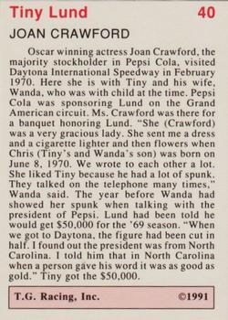 1991 TG Racing Tiny Lund #40 Joan Crawford Back