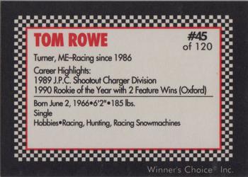 1991 Winner's Choice New England #45 Tom Rowe Back