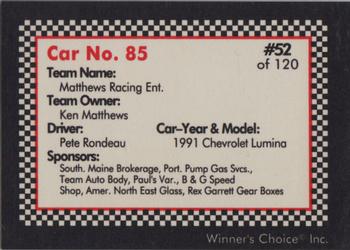 1991 Winner's Choice New England #52 Pete Rondeau's Car Back