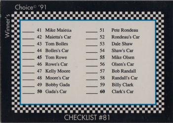 1991 Winner's Choice New England #81 Checklist Front