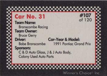1991 Winner's Choice New England #107 Babe Branscombe's Car Back