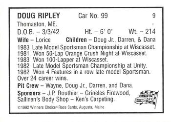 1992 Winner's Choice Mainiac #9 Doug Ripley Back
