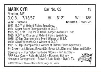 1992 Winner's Choice Mainiac #13 Mark Cyr Back
